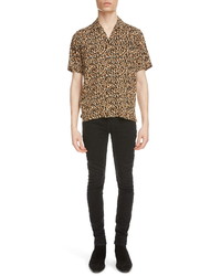 Saint Laurent Leopard Camouflage Short Sleeve Button Up Shirt