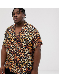 ASOS DESIGN Plus Relaxed Leopard Shirt With Deep Revere Collar