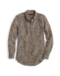 Brown Leopard Silk Dress Shirt