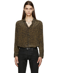 Saint Laurent Beige Black Silk Leopard Print Shirt