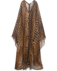 Brown Leopard Silk Maxi Dress