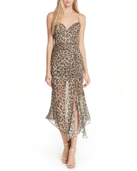Brown Leopard Silk Midi Dress