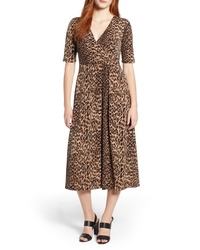 Chaus Leopard Print Faux Wrap Dress