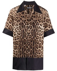 Dolce & Gabbana Leopard Print Short Sleeve Silk Shirt