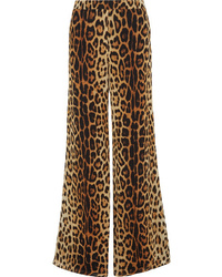 Brown Leopard Silk Wide Leg Pants
