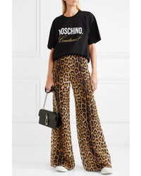 Moschino Leopard Print Silk Wide Leg Pants