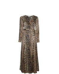 Brown Leopard Silk Wrap Dress
