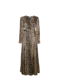Ganni Dufort Silk Leopard Print Wrap Dress