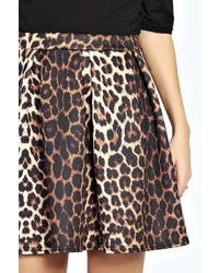 Boohoo Holly Leopard Print Box Pleat Skater Skirt