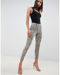 ASOS DESIGN Ridley High Waist Corset Skinny Jeans In Leopard Print With Cross Stitch Detail