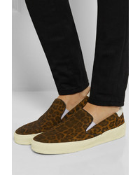 Saint Laurent Leopard Print Suede Slip On Sneakers