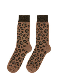 Versace Brown Glitter Leopard Socks