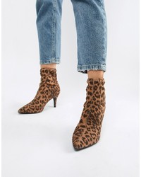 New Look Kitten Heeled Sock Boots In Animal Print
