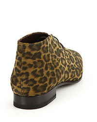 Saint Laurent Lulu Leopard Print Suede Ankle Boots