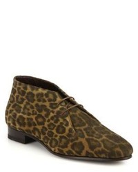 Saint Laurent Lulu Leopard Print Suede Ankle Boots