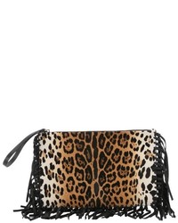 Valentino Brown Leopard Print Leather Large Wristlet Clutch