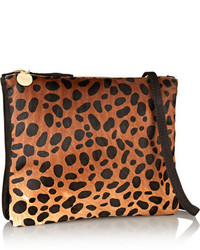 Clare Vivier Clare V Leopard Print Calf Hair And Brushed Leather Shoulder Bag