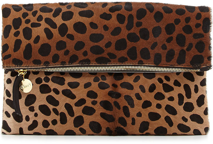 Clare V. Leopard-Print Fold-Over Clutch Bag - Bergdorf Goodman