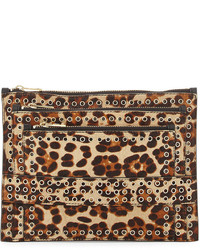 Ash Ruby Calf Hair Grommet Clutch Bag Leopard