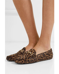 Tod's Gommino Embellished Leopard Print Calf Hair Loafers