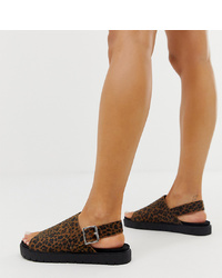 Monki Leopard Print Slingback Flatform Sandals In Brown