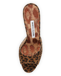 Manolo Blahnik Astuta Suede Clear Heel Slide Sandal Leopard