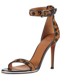 Givenchy Leopard Print Calf Hair Ankle Wrap Sandal