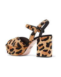 Prada Leopard Print Calf Hair Platform Sandals