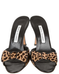 Manolo Blahnik Leopard Print Ponyhair Slide Sandals