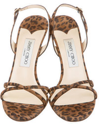 Jimmy Choo Suede Leopard Print Sandals