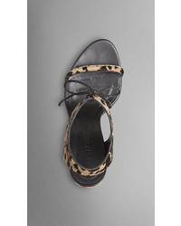 Burberry Tie Detail Animal Print Calfskin Sandals