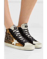 Golden Goose Deluxe Brand Francy Distressed Calf Hair And Suede High Top Sneakers