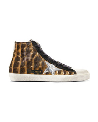 Golden Goose Deluxe Brand Francy Distressed Calf Hair And Suede High Top Sneakers