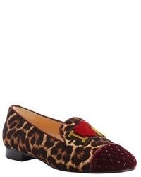 Christian Louboutin Rouge And Leopard Calf Hair My Love Quilted Toe Loafers