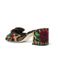 Dolce & Gabbana Crystal Embellished Leopard And Floral Print Canvas Mules