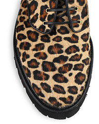 MSGM Leopard Calf Hair Lace Up Loafers