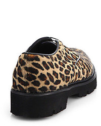 MSGM Leopard Calf Hair Lace Up Loafers