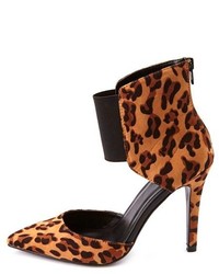 Charlotte Russe Heart In D Leopard Elastic Cuff Pointed Toe Dorsay Heels
