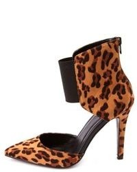 Charlotte Russe Heart In D Leopard Elastic Cuff Pointed Toe Dorsay Heels