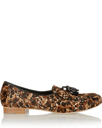 Rupert Sanderson Devon Tasseled Leopard Print Calf Hair Loafers