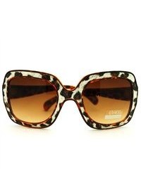 106Shades 2d Vector Outline Animal Print Oversized Fashion Rectangular Sunglasses Brown Leopard