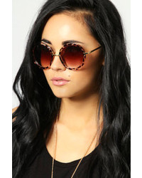 Boohoo Melissa Leopard Retro Sunglasses