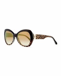 Roberto Cavalli Two Tone Leopard Print Butterfly Sunglasses Brown