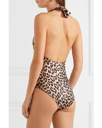Ganni Leopard Print Halterneck Swimsuit