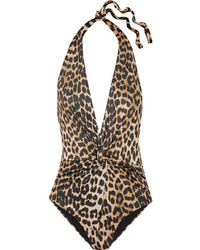 Ganni Leopard Print Halterneck Swimsuit