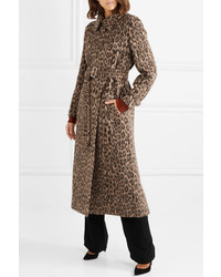 Max Mara Fiacre Leopard Print Wool Blend Trench Coat