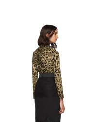Dolce And Gabbana Brown Silk Leopard Print Turtleneck