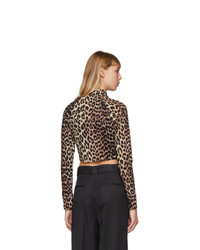Ganni Tan And Black Recycled Jersey Leopard Zip Up Top