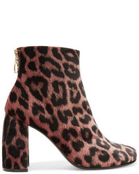 Brown Leopard Velvet Ankle Boots