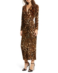 Brown Leopard Velvet Wrap Dress